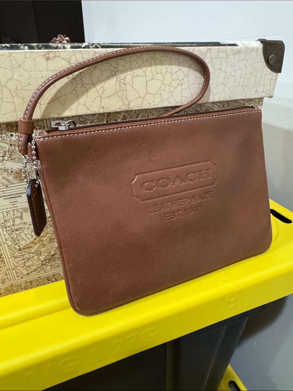 Coach Brown Leather Embossed Wristlet